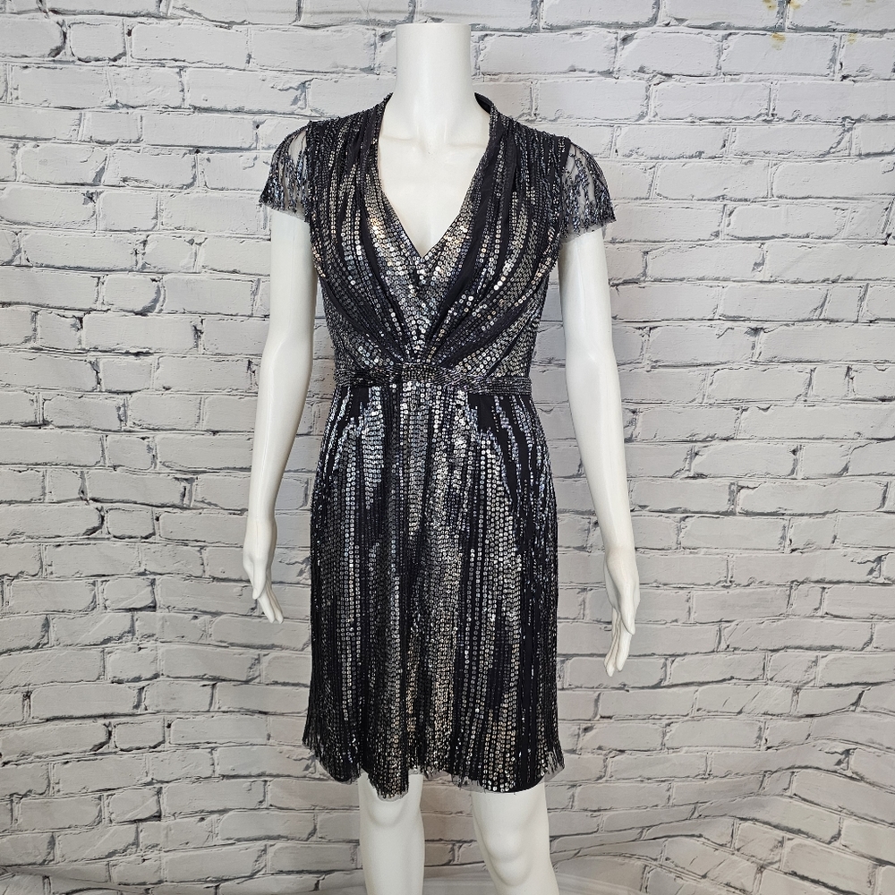 Jenny Packham Silver Sequin Beaded Dress
